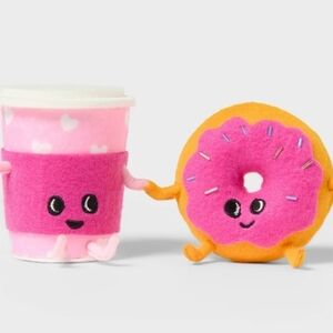 Spritz Pink and Orange Coffee Cup and Donut Plush Decor